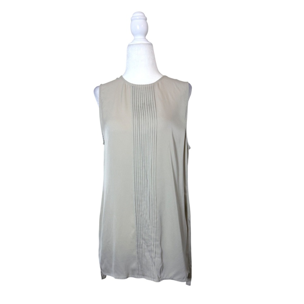 Theory Yinga Modern GGT 100% Silk Pintuck Tunic Blouse Beige Size M
